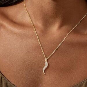 Neiman Marcus 14k Gold Plated Italian Corno CZ Necklace